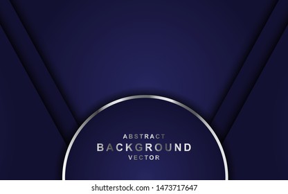 Dark abstract background with circle and black overlap layers. Silver list and silver glitters dots element on hexagon textured background.