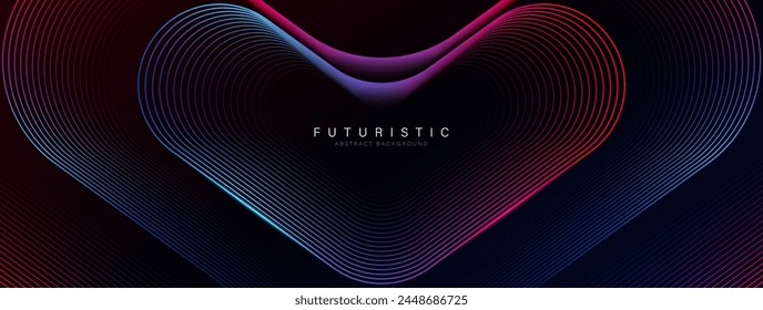 Dark abstract background with colorful glowing lines. Shiny gradient lines design elements. Modern futuristic technology concept. Suit for brochure, website, poster, banner, cover. Vector illustration