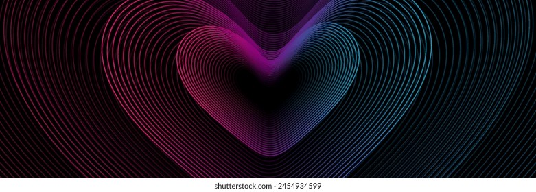 Dark abstract background with colorful glowing lines. Shiny gradient lines design elements. Modern futuristic technology concept. Suit for brochure, website, poster, banner, cover. Vector