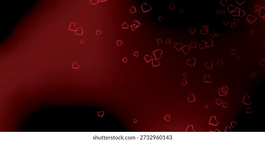 A dark, abstract background with a deep red hue and scattered, soft bokeh lights.