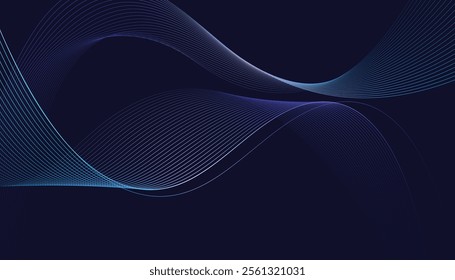 Dark abstract background featuring glowing, flowing wave lines in blue red color gradient. Futuristic design with shiny, smooth motion, perfect for technology-inspired visuals. Vector illustration.