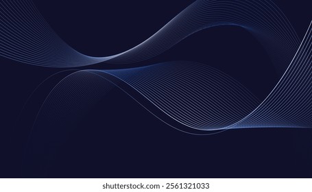 Dark abstract background featuring glowing, flowing wave lines in blue red color gradient. Futuristic design with shiny, smooth motion, perfect for technology-inspired visuals. Vector illustration.