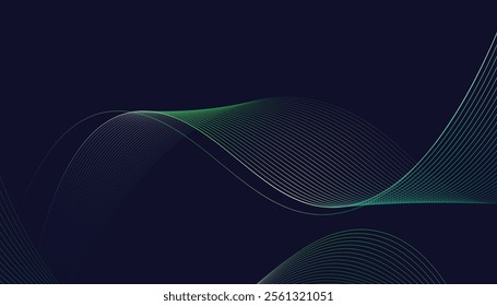 Dark abstract background featuring glowing, flowing wave lines in blue red color gradient. Futuristic design with shiny, smooth motion, perfect for technology-inspired visuals. Vector illustration.