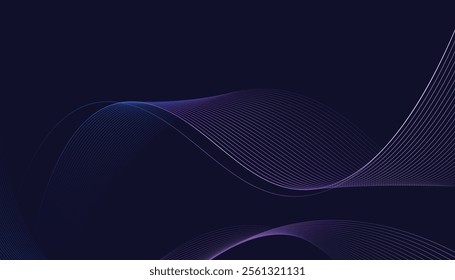 Dark abstract background featuring glowing, flowing wave lines in blue red color gradient. Futuristic design with shiny, smooth motion, perfect for technology-inspired visuals. Vector illustration.