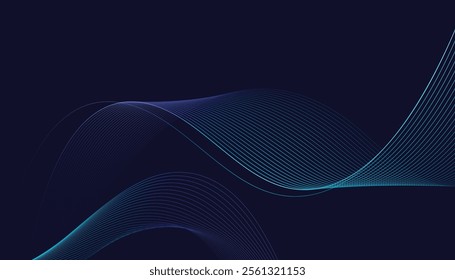 Dark abstract background featuring glowing, flowing wave lines in blue red color gradient. Futuristic design with shiny, smooth motion, perfect for technology-inspired visuals. Vector illustration.