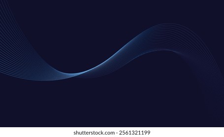 Dark abstract background featuring glowing, flowing wave lines in blue red color gradient. Futuristic design with shiny, smooth motion, perfect for technology-inspired visuals. Vector illustration.