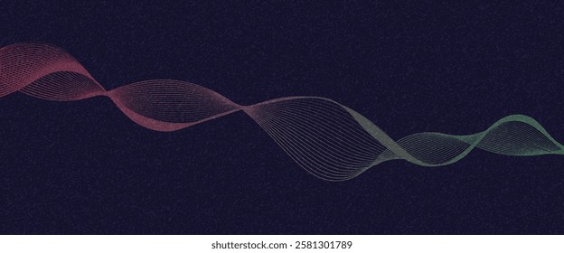 Dark abstract background featuring glowing, flowing wave lines in a modern purple-to-blue gradient. Futuristic design with shiny, smooth motion, perfect for technology-inspired visuals.