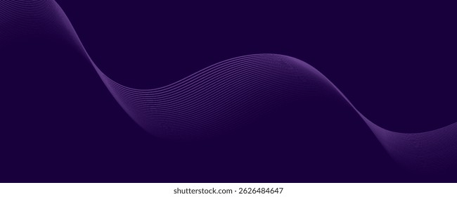 Dark abstract background featuring glowing, flowing wave lines in blue red color gradient. Futuristic design with shiny, smooth motion, perfect for technology-inspired visuals. Vector illustration.