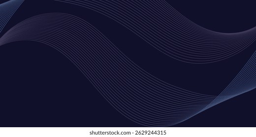 Dark abstract background featuring glowing, flowing wave lines in blue red color gradient. Futuristic design with shiny, smooth motion, perfect for technology-inspired visuals. Vector illustration.