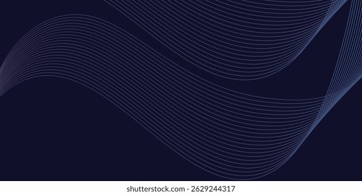 Fondo abstracto oscuro con líneas de onda brillantes y fluidas en degradado de color rojo azul. Diseño futurista con movimiento brillante y suave, perfecto para imágenes inspiradas en la tecnología. Ilustración vectorial.