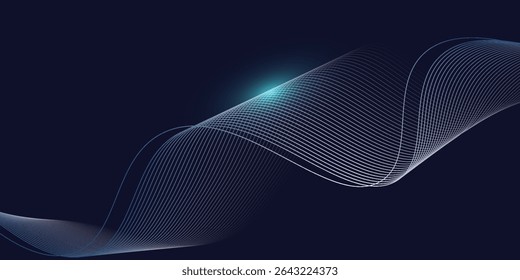 Dark abstract background featuring glowing, flowing wave lines in blue red color gradient. Futuristic design with shiny, smooth motion, perfect for technology-inspired visuals. Vector illustration.