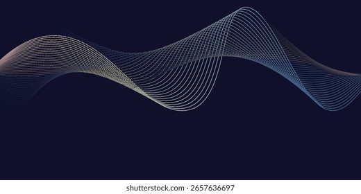 Dark abstract background featuring glowing, flowing wave lines in blue red color gradient. Futuristic design with shiny, smooth motion, perfect for technology-inspired visuals. Vector illustration.