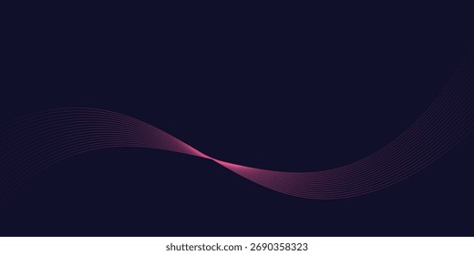 Dark abstract background featuring glowing, flowing wave lines in blue red color gradient. Futuristic design with shiny, smooth motion, perfect for technology-inspired visuals. 