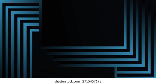 Ein dunkler abstrakter Hintergrund mit leuchtend blauen parallelen Linien, die geometrische L-förmige Muster auf einem schwarzen Farbverlauf bilden. Das Design schafft einen modernen, futuristischen und minimalistischen visuellen Effekt.