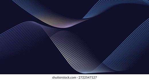 Dark abstract background featuring glowing, flowing wave lines in blue red color gradient. Futuristic design with shiny, smooth motion, perfect for technology-inspired visuals. Vector illustration