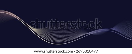 Dark abstract background featuring glowing, flowing wave lines in blue red color gradient. Futuristic design with shiny, smooth motion. modern trendy design