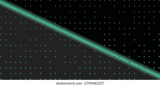 A dark abstract background featuring a subtle digital grid pattern with numerous small, light dots, bisected by a vibrant, glowing green diagonal line.