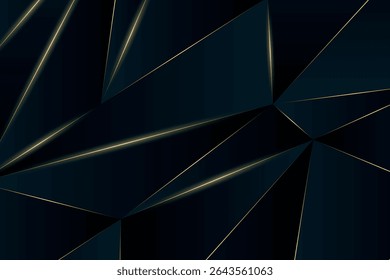 Dark abstract background filled with polygonal shapes and luxury-inspired golden details