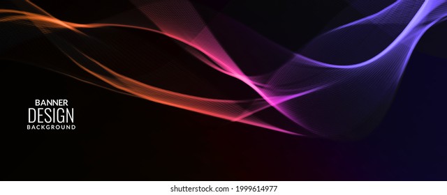 Dark abstract background with flowing colorful wave banner background pattern vector