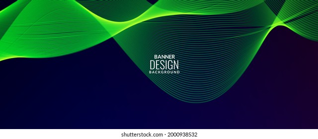 Dark abstract background with flowing colorful green wave banner background pattern vector