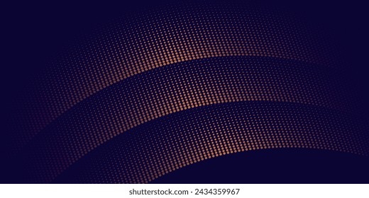 Dark abstract background with flowing curve particles. Glowing dotted lines circle design element. Modern dots pattern. Futuristic technology concept.