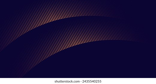 Dark abstract background with flowing curve particles. Glowing dotted lines circle design element. Modern dots pattern. Futuristic technology concept. eps 10