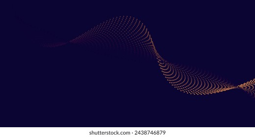 Dark abstract background with flowing curve particles. Glowing dotted line circle design element.vector illustration