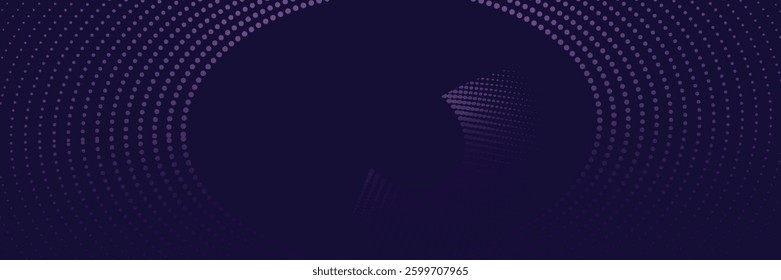Dark abstract background with flowing curve particles. Glowing dotted lines circle design element. Modern dots pattern. Futuristic technology concept. Vector illustration