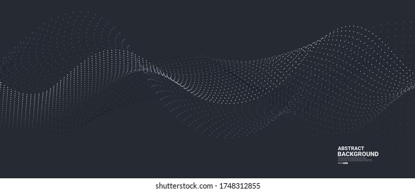 Dark abstract background with flowing particles. Digital future technology concept. vector illustration.