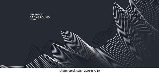 Dark abstract background with flowing particles. Digital future technology concept. vector illustration