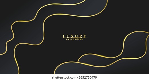 Fondo abstracto oscuro con líneas de oro fluidas, perfecto para promociones de productos de lujo, invitaciones VIP o Anuncios de eventos elegantes.
