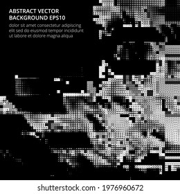 A dark abstract background with a geometric texture in the style of glitch. Space for your text. Vector illustration.