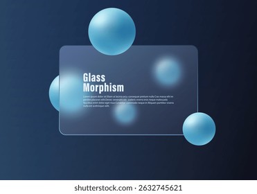 Dark abstract background in glass morphism style with spheres.