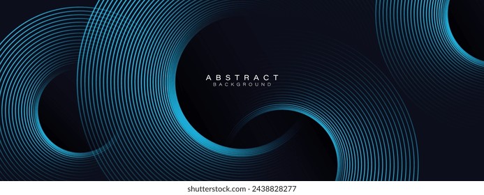 Dark abstract background with glowing blue circle lines. Modern shiny blue geometric lines pattern. Futuristic technology concept. Suit for poster, banner, brochure, corporate, cover, website, flyer