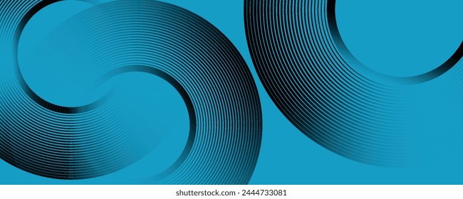 Dark abstract background with glowing blue circle lines. Modern shiny blue geometric lines pattern. Futuristic technology concept. Suit for poster, banner, brochure, corporate, cover