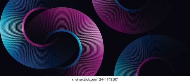 Dark abstract background with glowing blue and pink circle lines. Modern shiny blue geometric lines pattern. Futuristic technology concept. Suit for poster, banner, brochure, corporate, cover