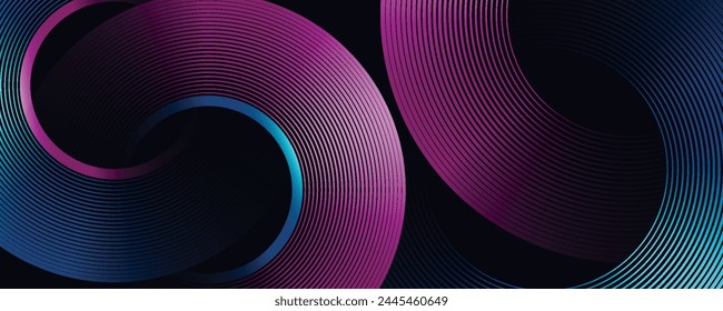 Dark abstract background with glowing blue and pink circle lines. Modern shiny blue geometric lines pattern. Futuristic technology concept. EPS10