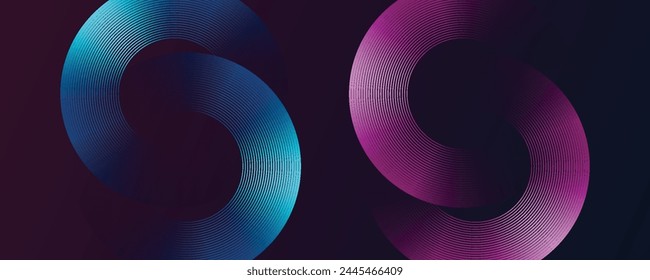 Fondo abstracto oscuro con líneas de círculo azul brillante y rosa. Concepto de tecnología futurista. EPS10