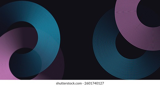 Dark abstract background with glowing blue and pink circle lines. Modern shiny blue geometric lines pattern. Futuristic technology concept. 