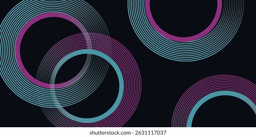 Dark abstract background with glowing blue and pink circle lines. Modern shiny blue and pink geometric lines pattern. Futuristic technology concept. Vector
