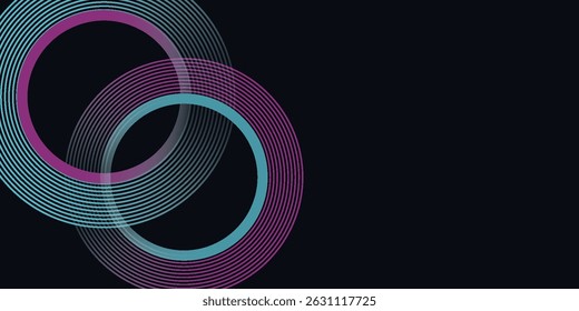 Dark abstract background with glowing blue and pink circle lines. Modern shiny blue and pink geometric lines pattern. Futuristic technology concept. Vector
