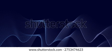 Dark abstract background with glowing blue and purple gradient wavy lines. Sparkling moving line design elements. Modern and futuristic flowing wave line concept. EPS. 2