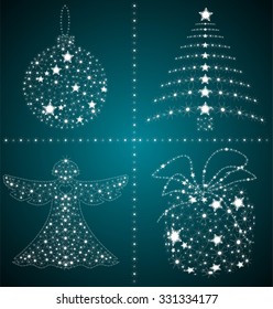 Dark abstract background with glowing christmas elements
