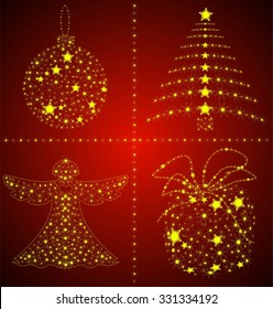 Dark abstract background with glowing christmas elements
