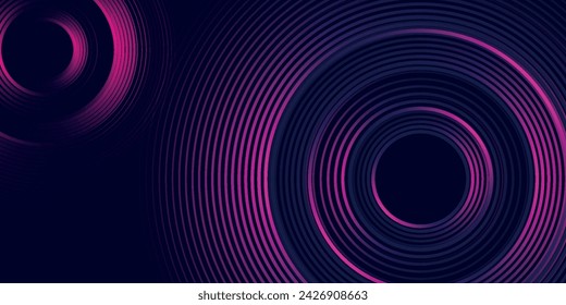 Dark abstract background with glowing circles. Swirl circular lines element. Shiny lines. Futuristic technology concept. 