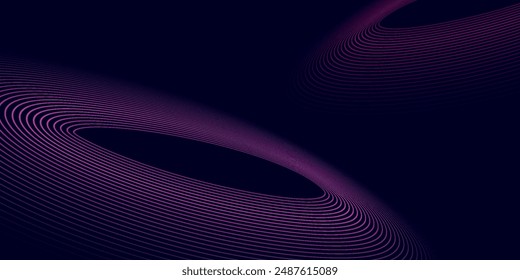 Fondo abstracto oscuro con círculos brillantes. Remolino elemento de líneas circulares. Líneas brillantes. Concepto de tecnología futurista.