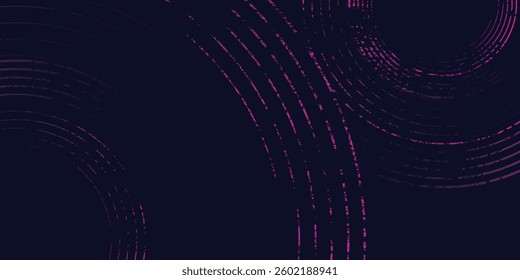 Dark abstract background with glowing circles. Swirl circular lines element. Shiny lines. Futuristic technology concept.