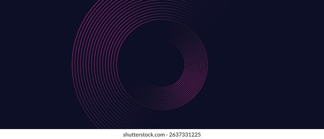 Dark abstract background with glowing circles. Swirl circular lines element. Shiny lines. Futuristic technology concept.
