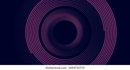 Fondo abstracto oscuro con círculos brillantes. Elemento de líneas circulares. Líneas brillantes. Concepto de tecnología futurista. 
