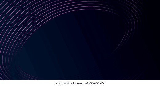 Fondo abstracto oscuro con líneas curvas brillantes. Diseño moderno de líneas geométricas azules brillantes. Concepto de tecnología futurista. Plantilla de banner horizontal con espacio para el texto.